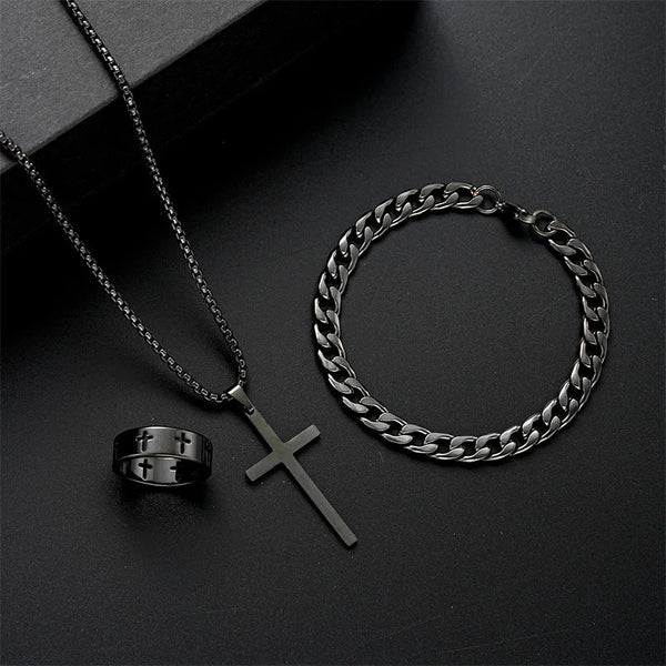 Ensemble Pendentif Croix en Titane