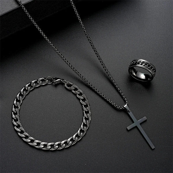 Ensemble Pendentif Croix en Titane