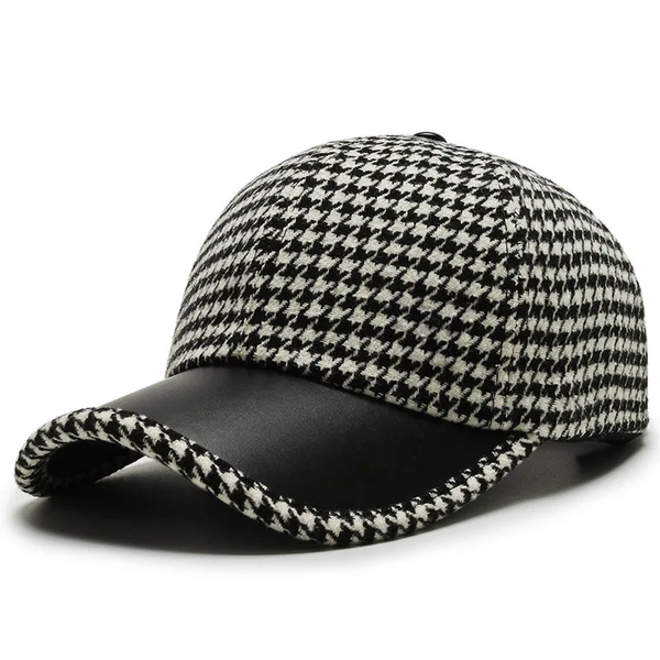 Houndstooth Casquette en cuir
