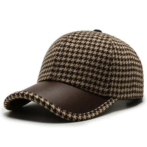 Houndstooth Casquette en cuir