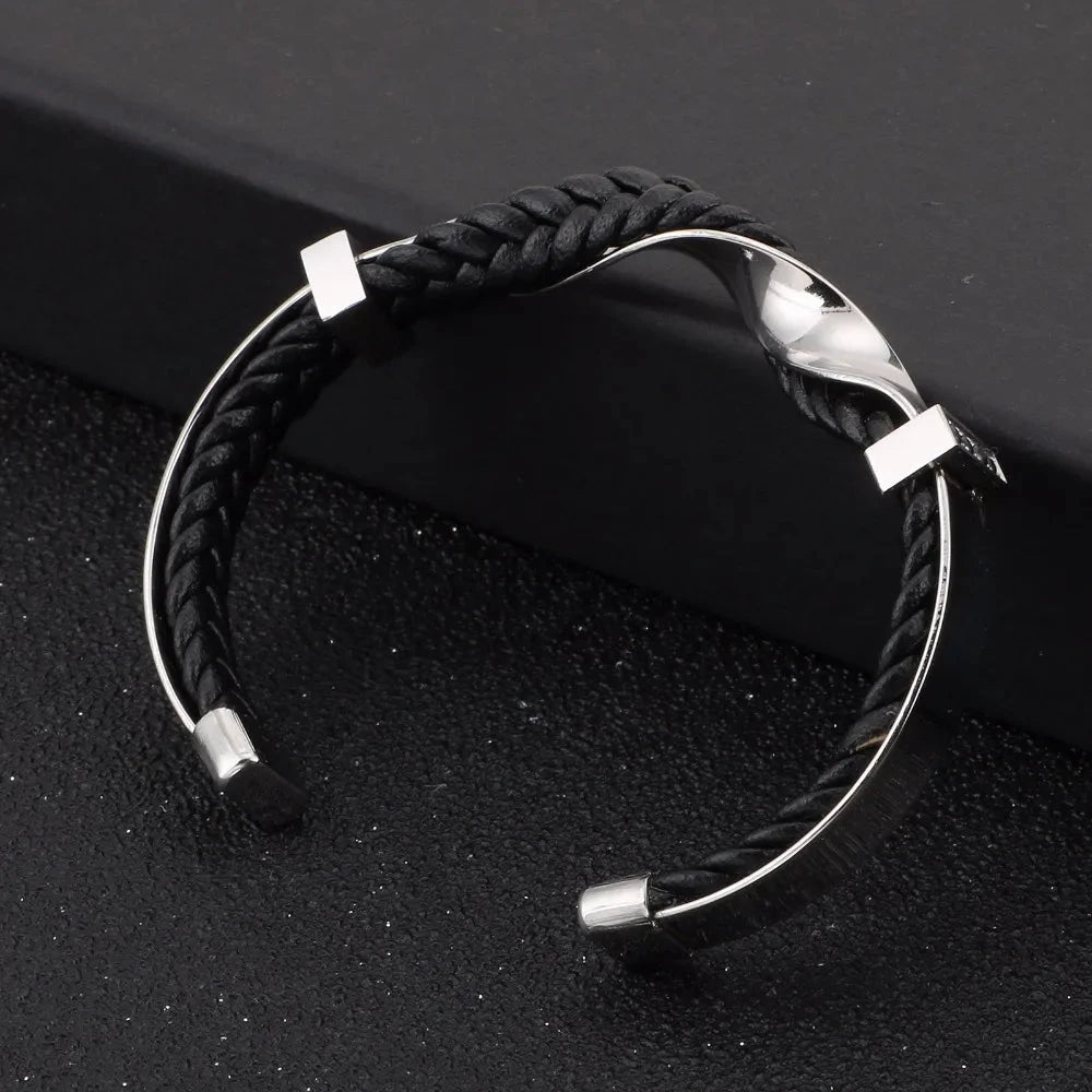 Herren Armreif Gold | Geflochtenes Lederarmband Schwarz-Gold [ Herrenkollektion - Accessoires - Armbänder ] 174 - Herren Armreif Gold Gratti Paris 