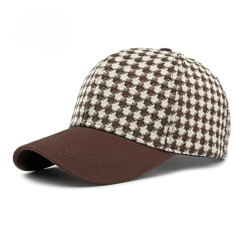 Herren Baseball Cap Hahnentrittmuster | Lässige Kappe mit schwarzem Schirm [ Herrenkollektion - Caps - Accessoires ] 173 - Herren Baseball Cap Hahnentrittmuster Gratti Paris Braun 