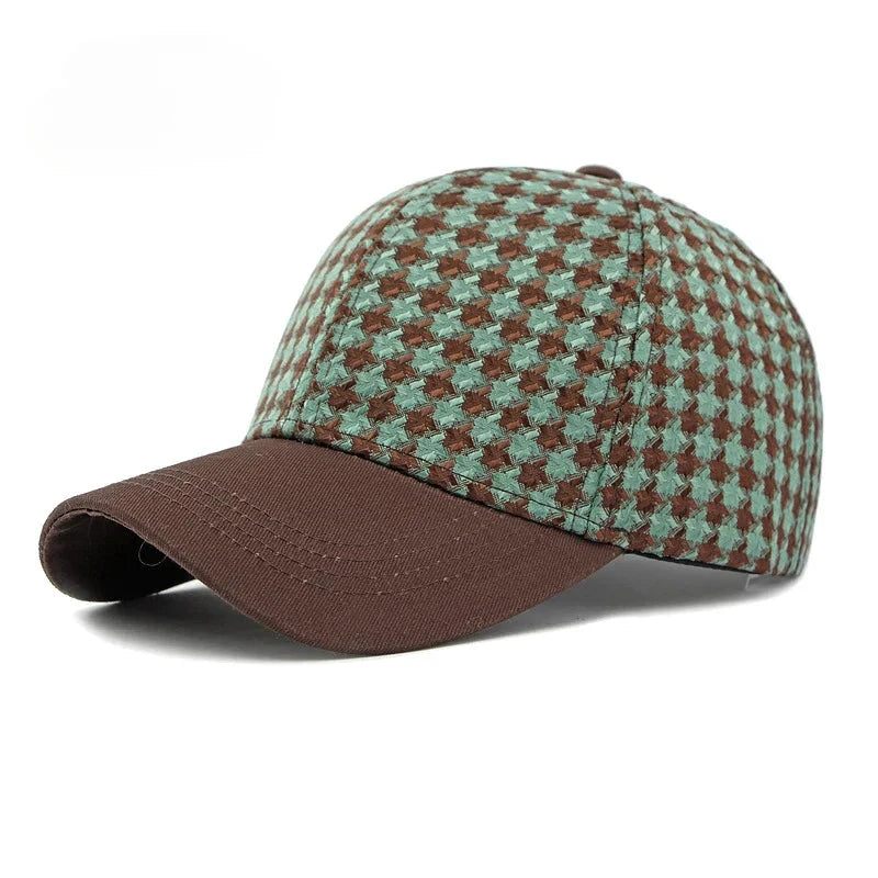 Herren Baseball Cap Hahnentrittmuster | Lässige Kappe mit schwarzem Schirm [ Herrenkollektion - Caps - Accessoires ] 173 - Herren Baseball Cap Hahnentrittmuster Gratti Paris Grün 