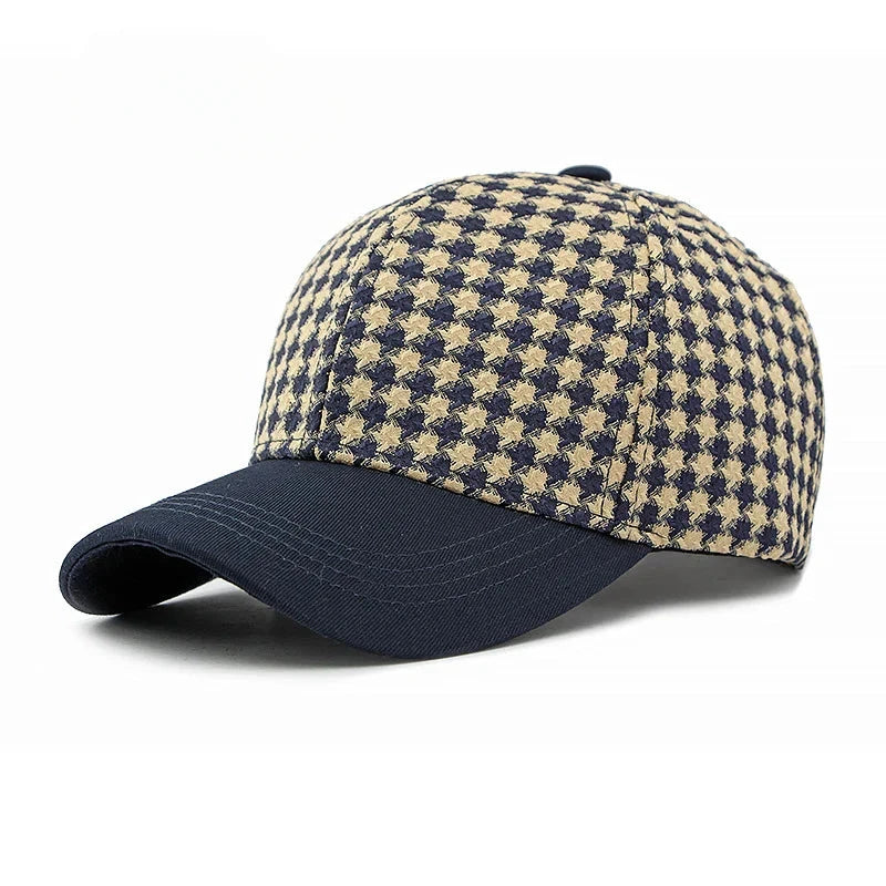 Herren Baseball Cap Hahnentrittmuster | Lässige Kappe mit schwarzem Schirm [ Herrenkollektion - Caps - Accessoires ] 173 - Herren Baseball Cap Hahnentrittmuster Gratti Paris Marineblau 