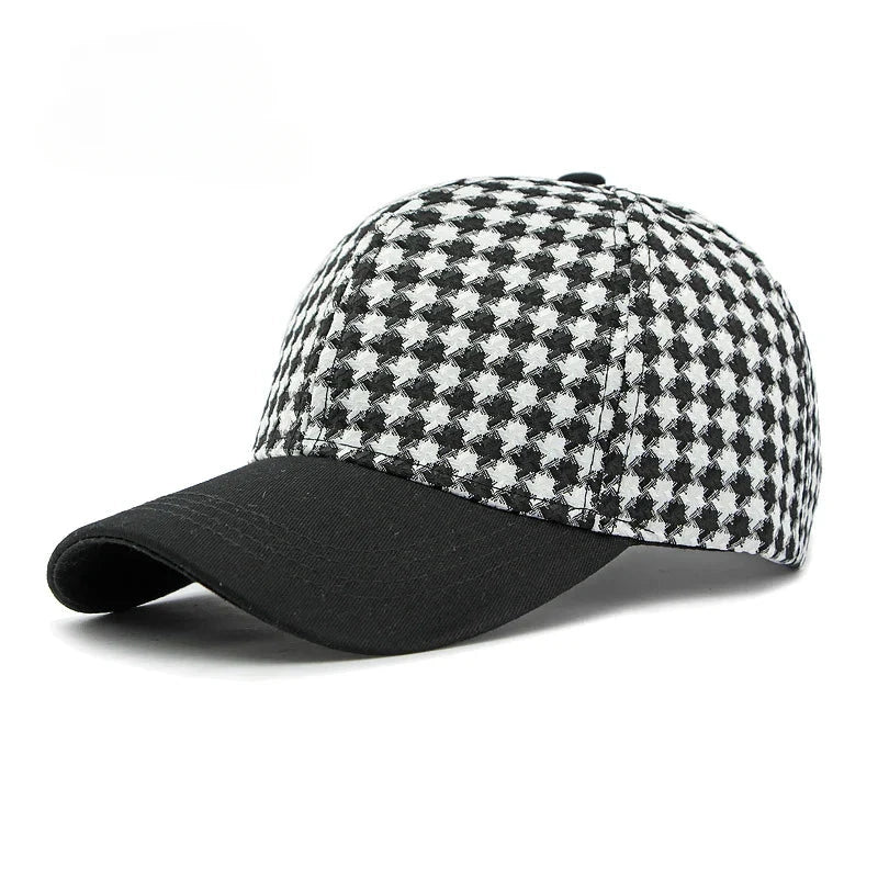 Herren Baseball Cap Hahnentrittmuster | Lässige Kappe mit schwarzem Schirm [ Herrenkollektion - Caps - Accessoires ] 173 - Herren Baseball Cap Hahnentrittmuster Gratti Paris Schwarz 