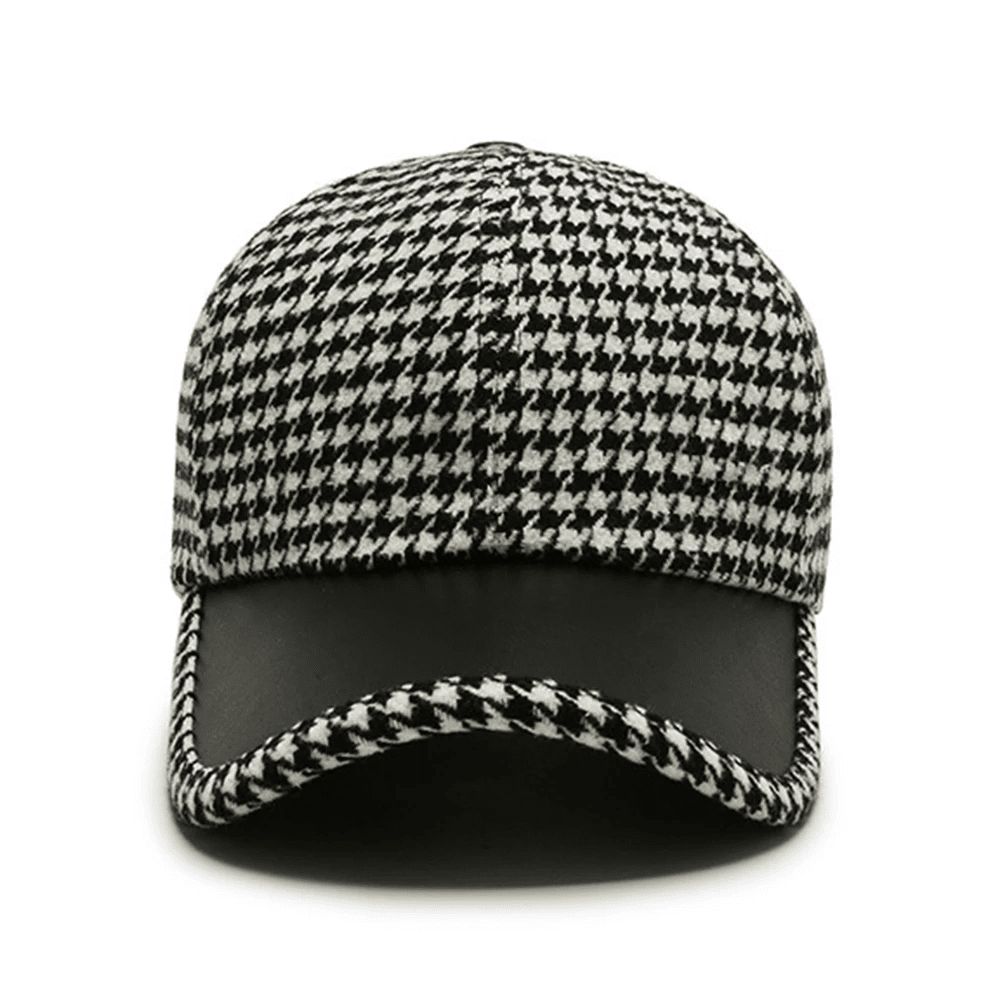 Herren Baseball Cap Hahnentrittmuster | Leder Kappe mit Schirm braun [ Herrenkollektion - Caps - Accessoires ] 184 - Herren Baseball Cap Hahnentrittmuster Gratti Paris 