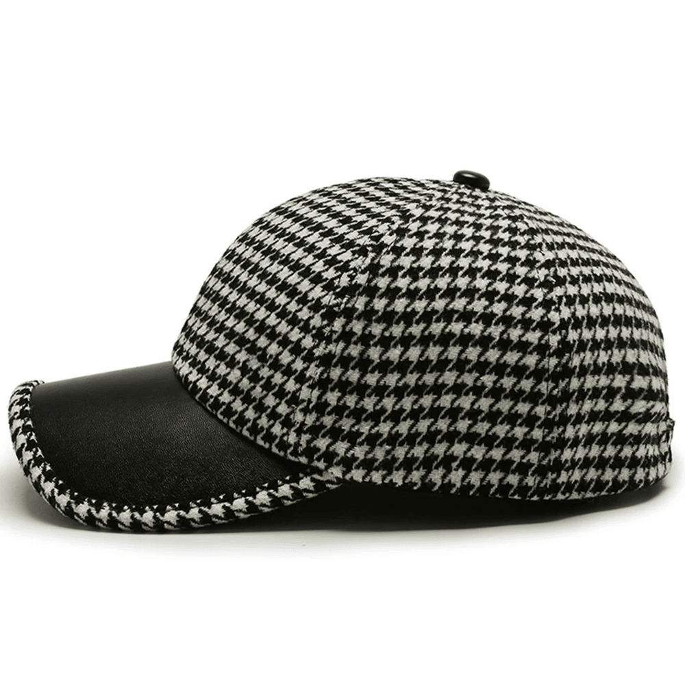 Herren Baseball Cap Hahnentrittmuster | Leder Kappe mit Schirm braun [ Herrenkollektion - Caps - Accessoires ] 184 - Herren Baseball Cap Hahnentrittmuster Gratti Paris 