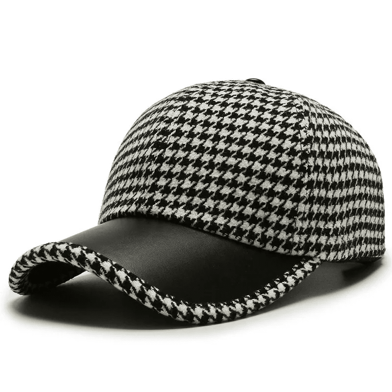Herren Baseball Cap Hahnentrittmuster | Leder Kappe mit Schirm braun [ Herrenkollektion - Caps - Accessoires ] 184 - Herren Baseball Cap Hahnentrittmuster Gratti Paris Schwarz 