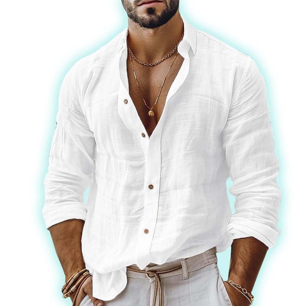 Herren Baumwollhemd Langarm | Lässiges Sommerhemd weiß [ Herrenkollektion - Langarmhemden - Sommerlangarm ] 30 - Herren Baumwollhemd Langarm Gratti Paris 