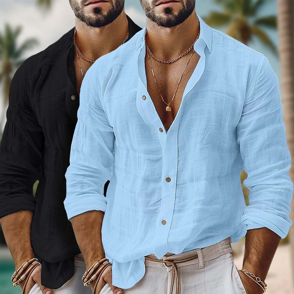 Herren Baumwollhemd Langarm | Lässiges Sommerhemd weiß [ Herrenkollektion - Langarmhemden - Sommerlangarm ] 30 - Herren Baumwollhemd Langarm Gratti Paris 