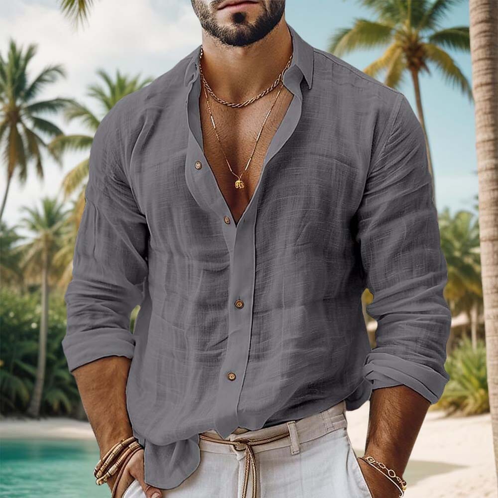 Herren Baumwollhemd Langarm | Lässiges Sommerhemd weiß [ Herrenkollektion - Langarmhemden - Sommerlangarm ] 30 - Herren Baumwollhemd Langarm Gratti Paris Grau S 