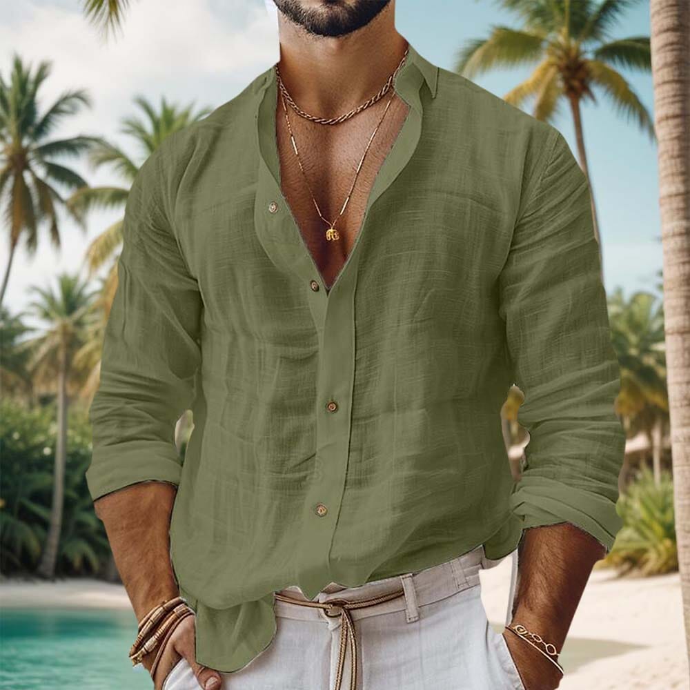 Herren Baumwollhemd Langarm | Lässiges Sommerhemd weiß [ Herrenkollektion - Langarmhemden - Sommerlangarm ] 30 - Herren Baumwollhemd Langarm Gratti Paris Grün S 