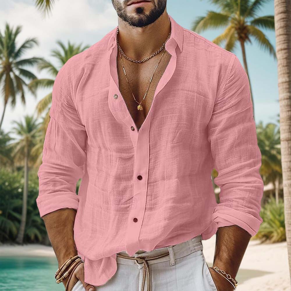 Herren Baumwollhemd Langarm | Lässiges Sommerhemd weiß [ Herrenkollektion - Langarmhemden - Sommerlangarm ] 30 - Herren Baumwollhemd Langarm Gratti Paris Pink S 