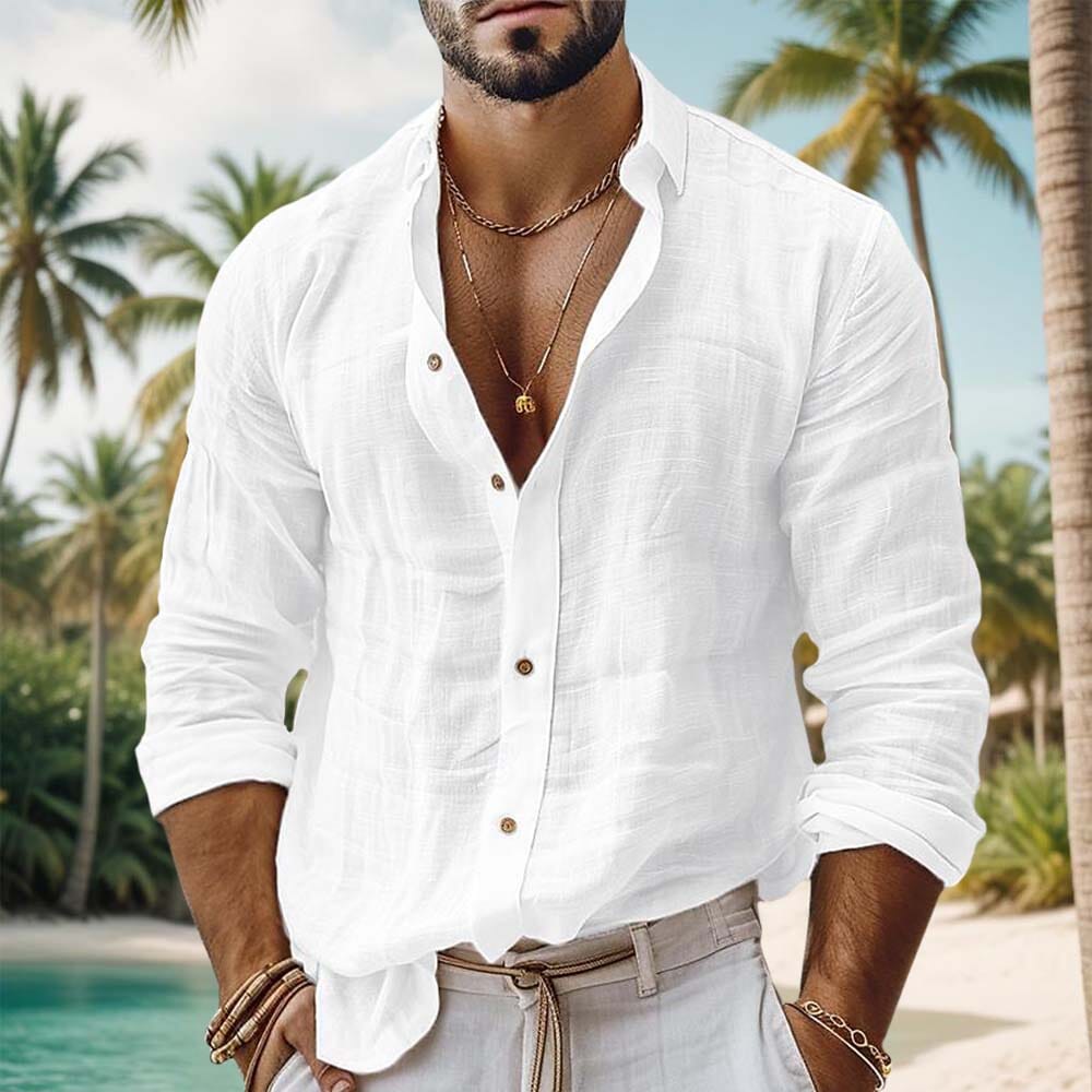 Herren Baumwollhemd Langarm | Lässiges Sommerhemd weiß [ Herrenkollektion - Langarmhemden - Sommerlangarm ] 30 - Herren Baumwollhemd Langarm Gratti Paris Weiß S 