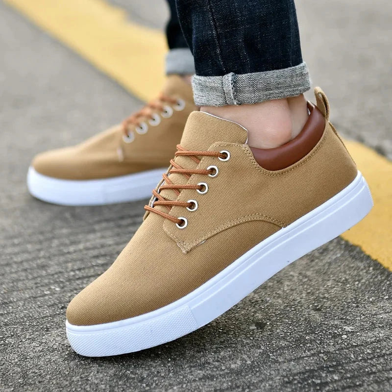 Herren Canvas Sneaker Weiß | Lässige Freizeitschuhe mit braunen Schnürsenkeln [ Herrenkollektion - Schuhe - Turnschuhe ] 280 - Herren Canvas Sneaker Weiß Gratti Offiziell Khaki 7 