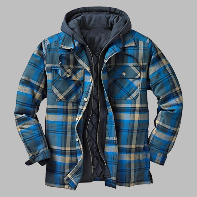 Herren Flanelljacke kariert | Gefütterte Jacke mit Kapuze blau [ Herrenkollektion - Jacken - Langarmhemden ] 207 - Herren Flanelljacke kariert Gratti Offiziell Blau S 