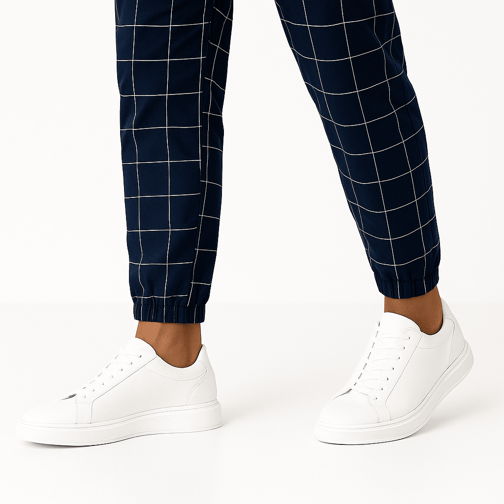 Herren Freizeithose mit Gittermuster | Lässige Jogginghose mit Kordelzug marineblau [ Herrenkollektion - Frühling & Sommer '25 - Leinensets ] 292 - Herren Freizeithose mit Gittermuster Gratti Offiziell 