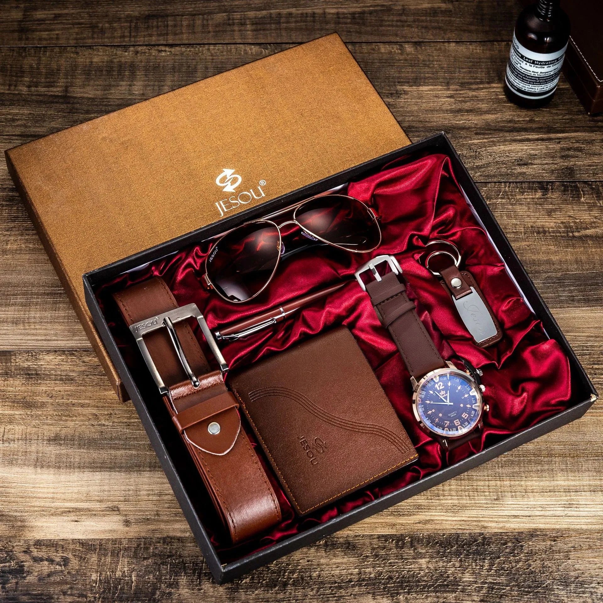 Herren Geschenkset | Accessoires Set mit Uhr, Gürtel & Geldbörse [ Herrenkollektion - Accessoires - Leinensets ] 171 - Herren Geschenkset Gratti Paris Braun 