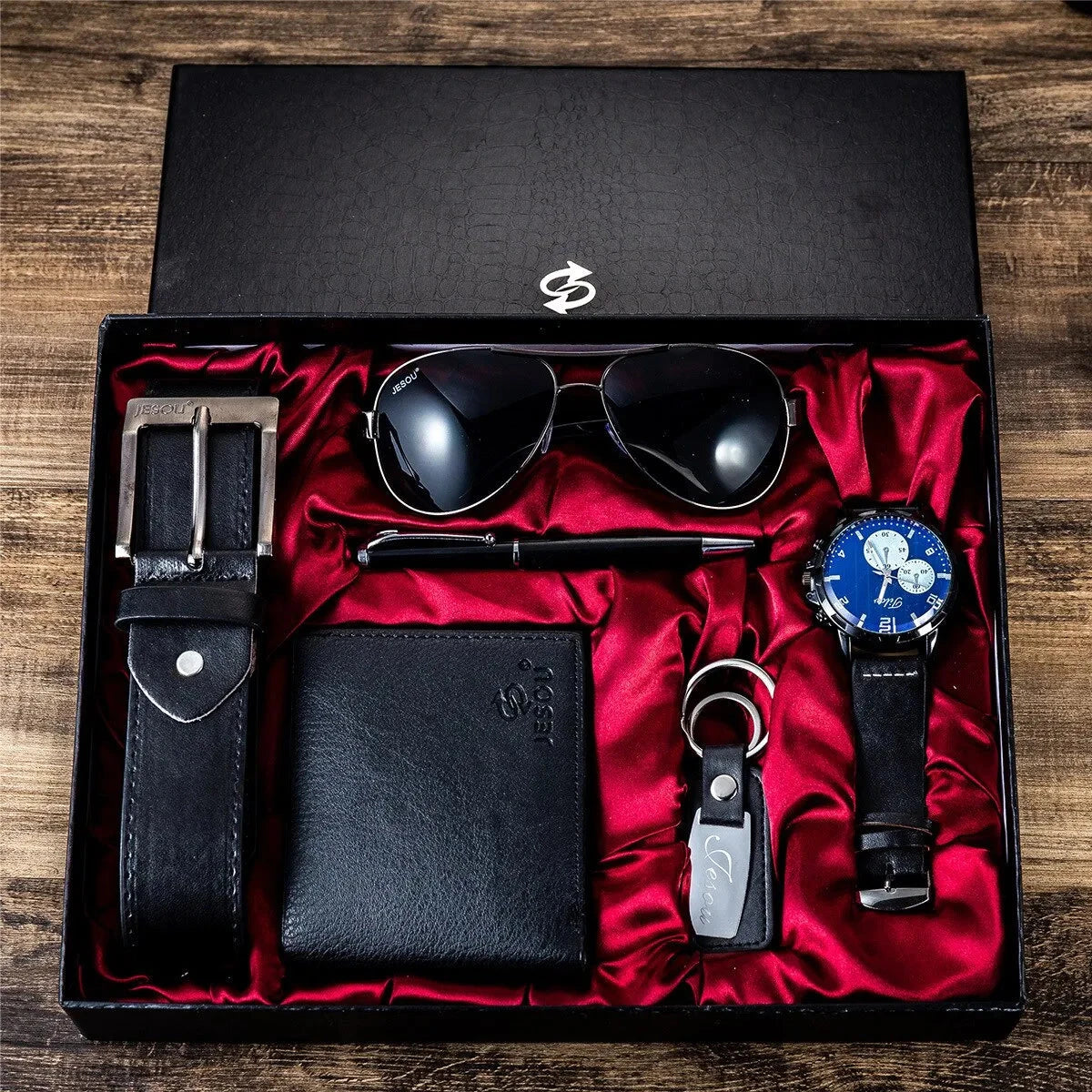 Herren Geschenkset | Accessoires Set mit Uhr, Gürtel & Geldbörse [ Herrenkollektion - Accessoires - Leinensets ] 171 - Herren Geschenkset Gratti Paris Schwarz 