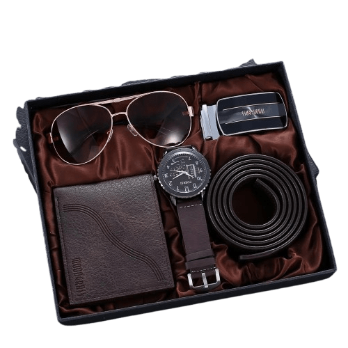 Herren Geschenkset Essentials | Accessoires Set mit Uhr, Gürtel & Geldbörse [ Herrenkollektion - Accessoires - Leinensets ] 176 - Herren Geschenkset Essentials Gratti Paris 