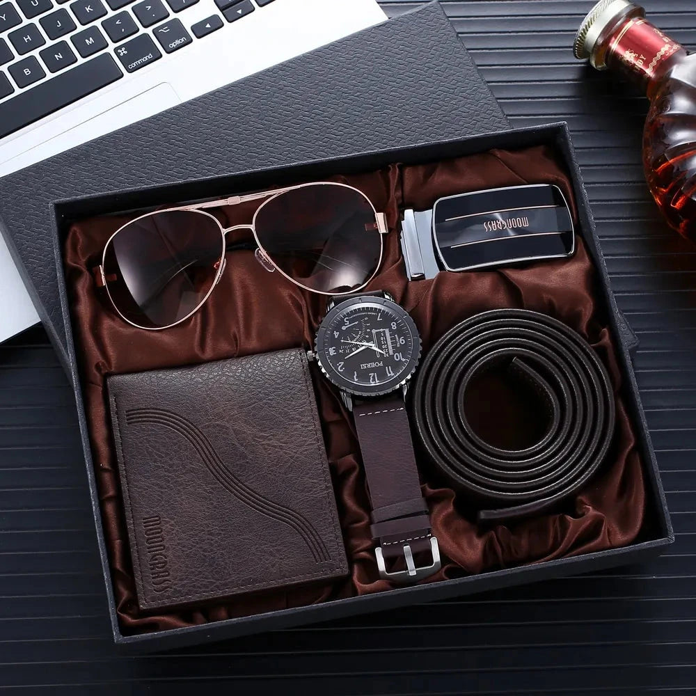 Herren Geschenkset Essentials | Accessoires Set mit Uhr, Gürtel & Geldbörse [ Herrenkollektion - Accessoires - Leinensets ] 176 - Herren Geschenkset Essentials Gratti Paris 
