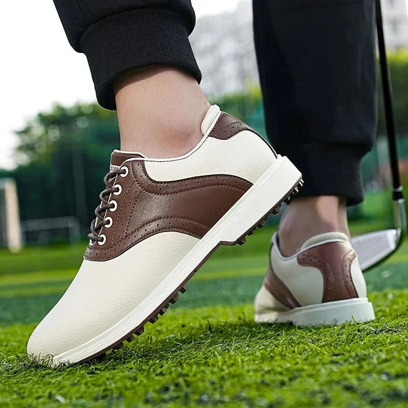 Herren Golfschuhe Leder | Klassische Freizeitschuhe braun-weiß [ Herrenkollektion - Schuhe - Elegante Schuhe ] 281 - Herren Golfschuhe Leder Gratti Offiziell 