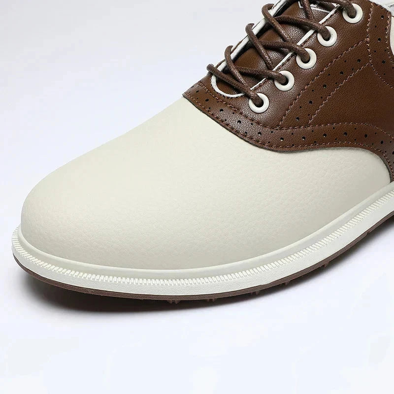 Herren Golfschuhe Leder | Klassische Freizeitschuhe braun-weiß [ Herrenkollektion - Schuhe - Elegante Schuhe ] 281 - Herren Golfschuhe Leder Gratti Offiziell 