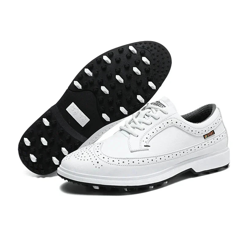 Herren Golfschuhe Leder | Klassische Freizeitschuhe braun-weiß [ Herrenkollektion - Schuhe - Elegante Schuhe ] 281 - Herren Golfschuhe Leder Gratti Offiziell Weiß 6 