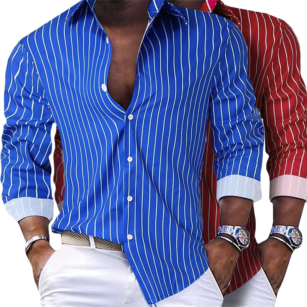 Herren Hemd gestreift blau | Lässiges Langarm Sommerhemd [ Herrenkollektion - Langarmhemden - Sommerlangarm ] 23 - Herren Hemd gestreift blau Gratti Paris 