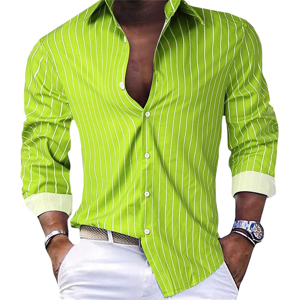 Herren Hemd gestreift blau | Lässiges Langarm Sommerhemd [ Herrenkollektion - Langarmhemden - Sommerlangarm ] 23 - Herren Hemd gestreift blau Gratti Paris Grün S 