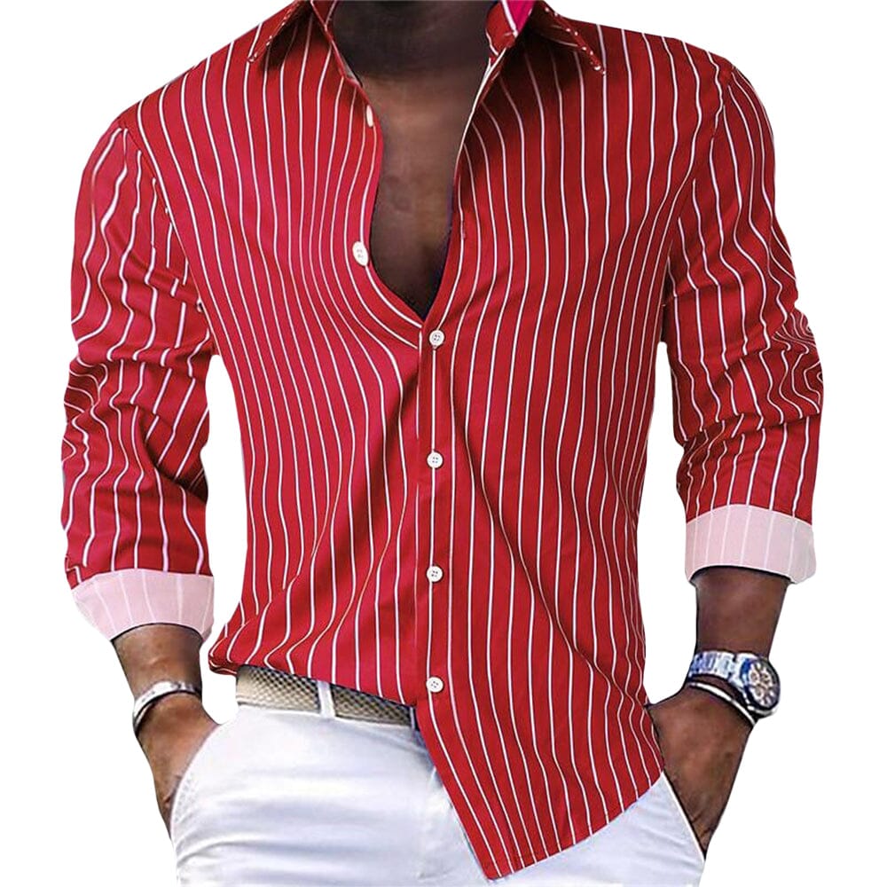 Herren Hemd gestreift blau | Lässiges Langarm Sommerhemd [ Herrenkollektion - Langarmhemden - Sommerlangarm ] 23 - Herren Hemd gestreift blau Gratti Paris Rot S 