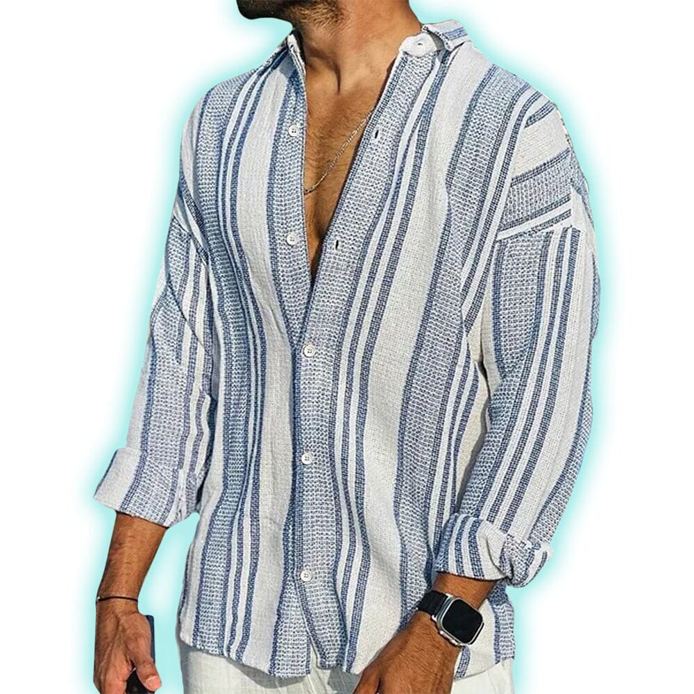 Herren Hemd Gestreift | Lässiges Sommerhemd Oversized [ Herrenkollektion - Leinenhemden - Langarmhemden ] 24 - Herren Hemd gestreift Gratti Paris 