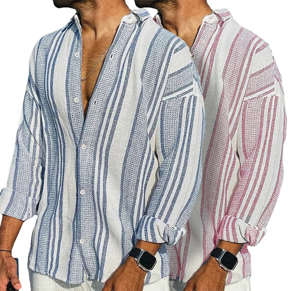 Herren Hemd Gestreift | Lässiges Sommerhemd Oversized [ Herrenkollektion - Leinenhemden - Langarmhemden ] 24 - Herren Hemd gestreift Gratti Paris 