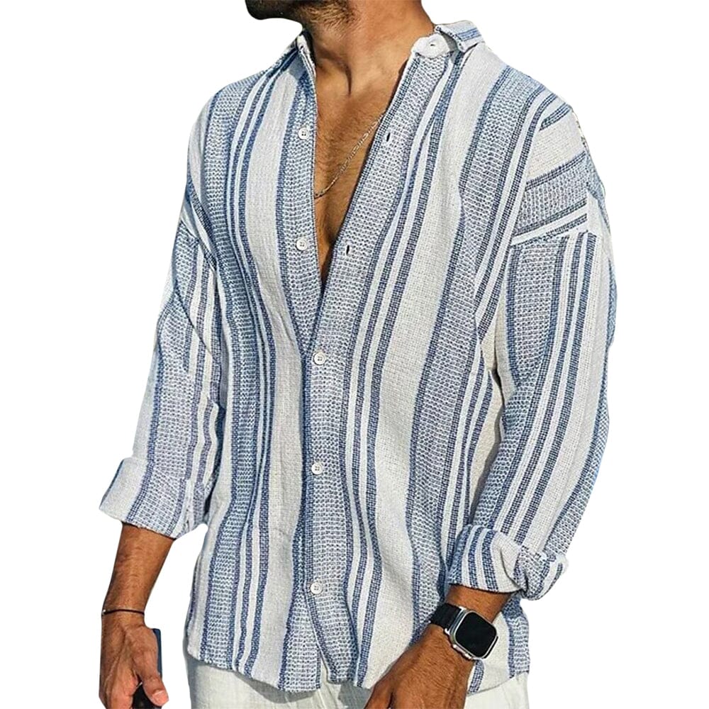 Herren Hemd Gestreift | Lässiges Sommerhemd Oversized [ Herrenkollektion - Leinenhemden - Langarmhemden ] 24 - Herren Hemd gestreift Gratti Paris Blau S 