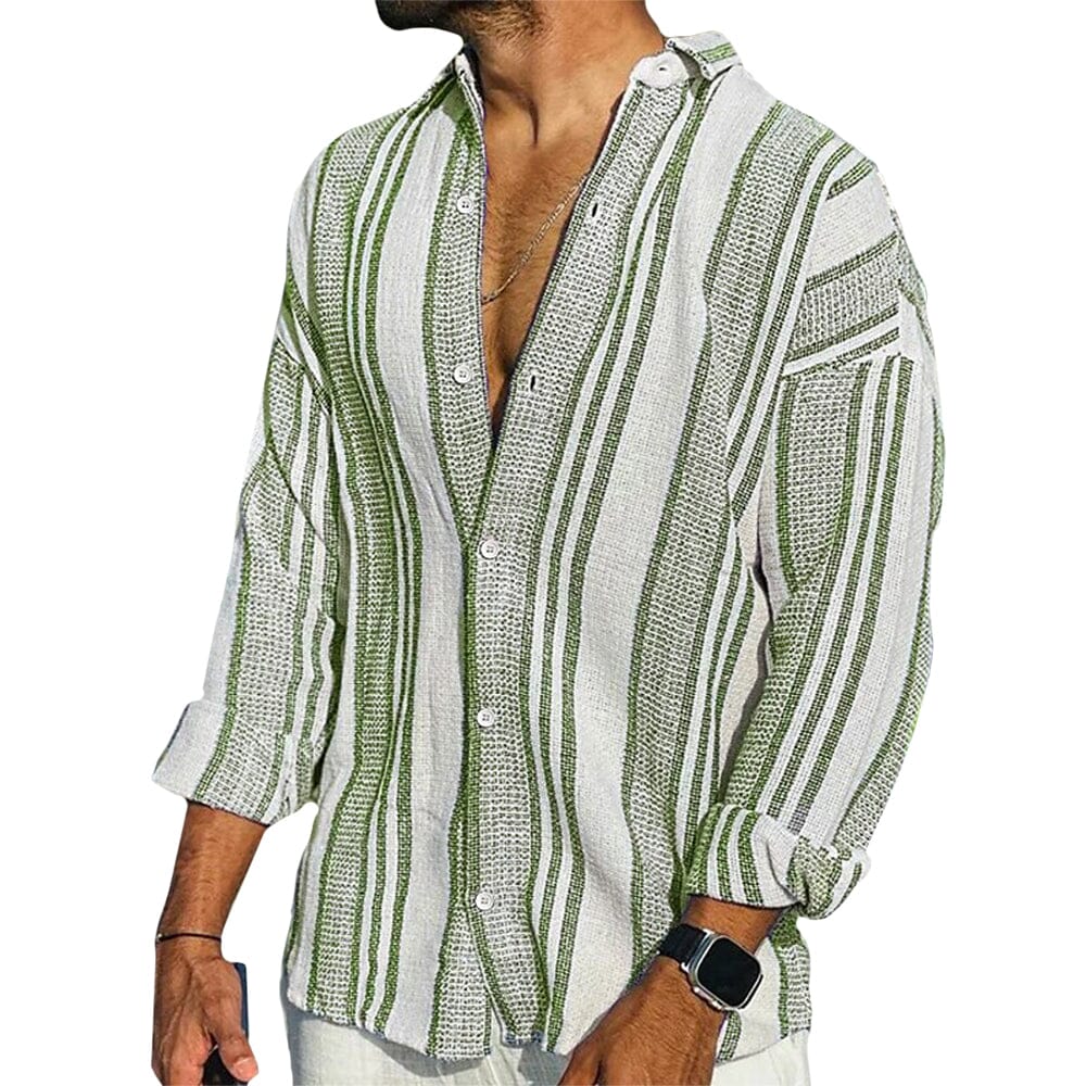 Herren Hemd Gestreift | Lässiges Sommerhemd Oversized [ Herrenkollektion - Leinenhemden - Langarmhemden ] 24 - Herren Hemd gestreift Gratti Paris Grün S 