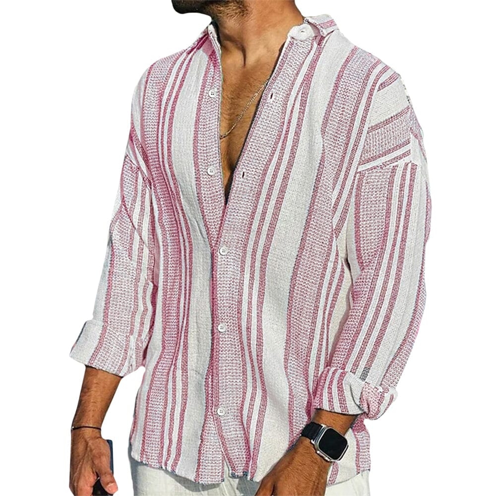 Herren Hemd Gestreift | Lässiges Sommerhemd Oversized [ Herrenkollektion - Leinenhemden - Langarmhemden ] 24 - Herren Hemd gestreift Gratti Paris Pink S 