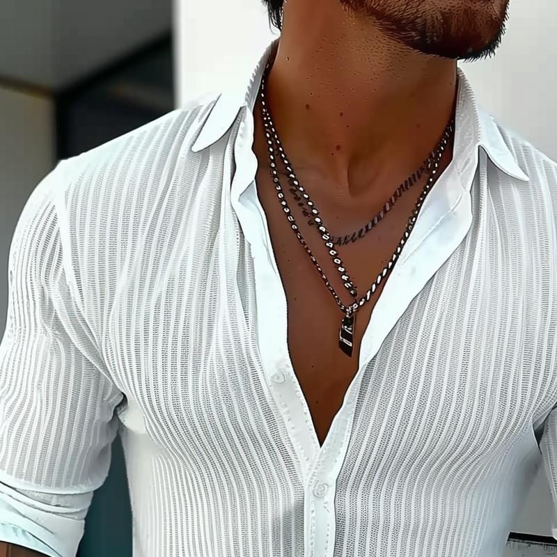 Herren Hemd gestreift Slim Fit | Lässiges Langarmhemd mit Struktur weiß [ Herrenkollektion - Langarmhemden - Sommerlangarm ] 134 - Herren Hemd gestreift Slim Fit Gratti Paris 