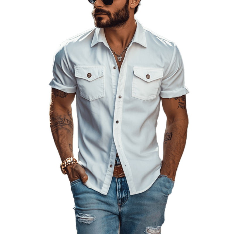 Herren Hemd Kurzarm Slim Fit | Freizeithemd mit Brusttaschen weiß [ Herrenkollektion - Frühling & Sommer '25 - Hemden ] 86 - Herren Hemd Kurzarm Slim Fit Gratti Paris Weiß S 