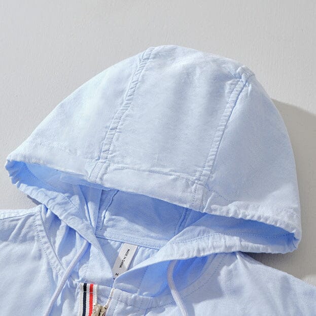 Herren Hemd mit Kapuze | Lässiges Übergangshemd hellblau [ Herrenkollektion - Jacken - Leinenhemden ] 164 - Herren Hemd mit Kapuze Gratti Paris 