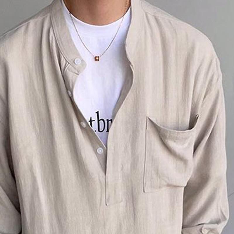 Herren Hemd ohne Kragen | Stehkragen Freizeithemd [ Herrenkollektion - Langarmhemden - Herren Hemd ohne KragenSommerlangarm ] 60 - Gratti Paris 