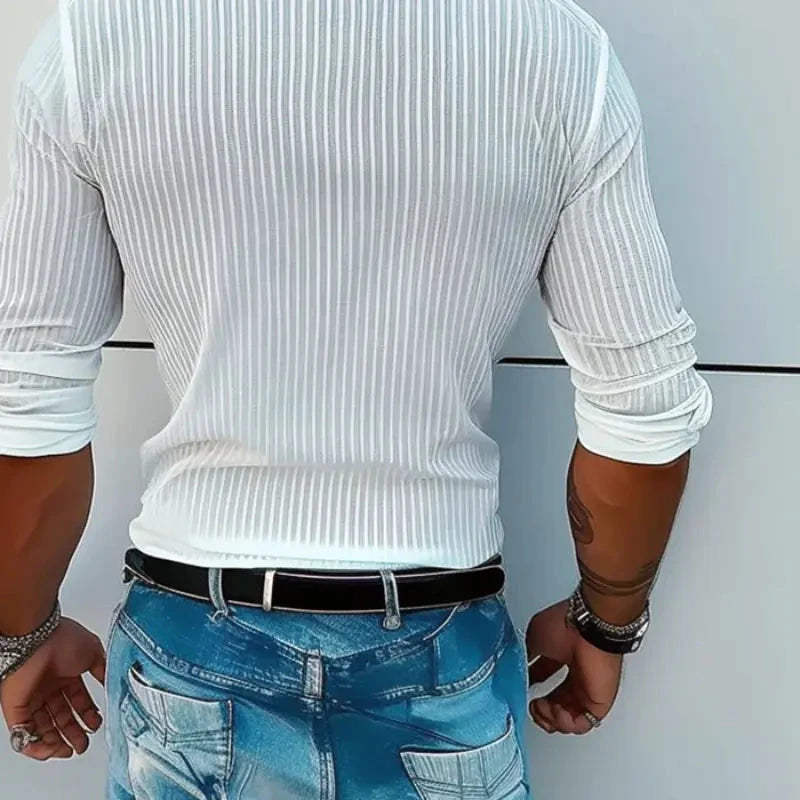 Herren Hemd Slim Fit Transparent | Gestreiftes Sommerhemd weiß [ Herrenkollektion - Leinenhemden - Langarmhemden ] 187 - Herren Hemd Slim Fit Transparent Gratti Berlin 