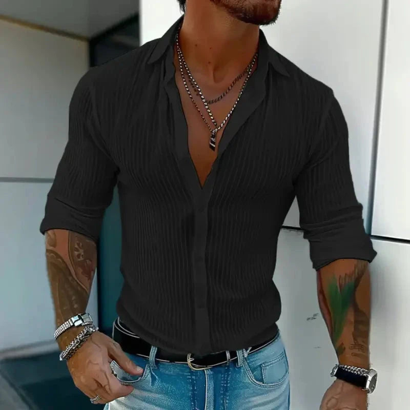 Herren Hemd Slim Fit Transparent | Gestreiftes Sommerhemd weiß [ Herrenkollektion - Leinenhemden - Langarmhemden ] 187 - Herren Hemd Slim Fit Transparent Gratti Berlin 