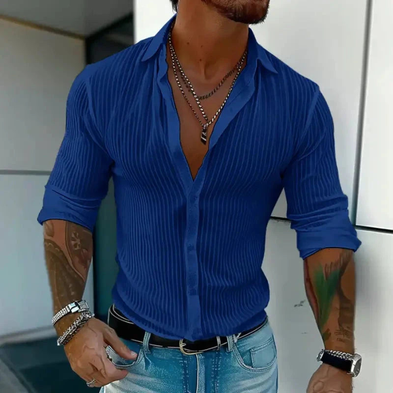 Herren Hemd Slim Fit Transparent | Gestreiftes Sommerhemd weiß [ Herrenkollektion - Leinenhemden - Langarmhemden ] 187 - Herren Hemd Slim Fit Transparent Gratti Berlin 
