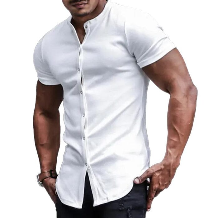 Herren Hemd Stehkragen Kurzarm | Slim Fit Freizeithemd weiß [ Herrenkollektion - Frühling & Sommer '25 - Hemden ] 12 - Herren Hemd Stehkragen Kurzarm Gratti Paris Weiß S 