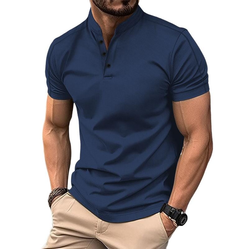 Herren Hemd Stehkragen Kurzarm | Waffelstruktur Slim Fit T-Shirt weiß [ Herrenkollektion - Frühling & Sommer '25 - Hemden ] 100 - Herren Hemd Stehkragen Kurzarm Gratti Paris Marineblau XS 