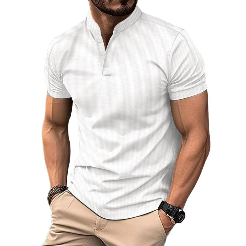 Herren Hemd Stehkragen Kurzarm | Waffelstruktur Slim Fit T-Shirt weiß [ Herrenkollektion - Frühling & Sommer '25 - Hemden ] 100 - Herren Hemd Stehkragen Kurzarm Gratti Paris Weiß XS 