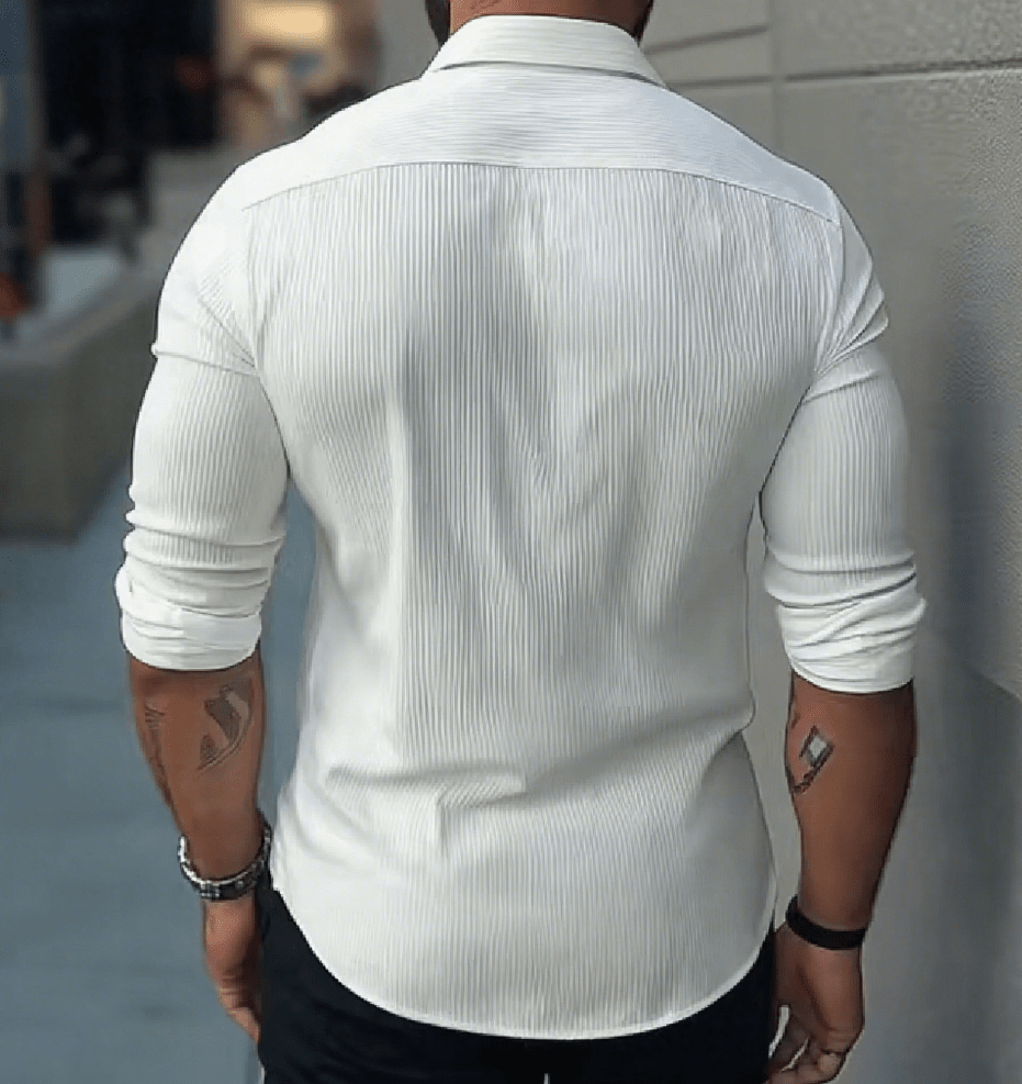 Herren Hemd Stehkragen Slim Fit | Freizeithemd mit Faltenstruktur weiß [ Herrenkollektion - Langarmhemden - Sommerlangarm ] 159 - Herren Hemd Stehkragen Slim Fit Gratti Paris 