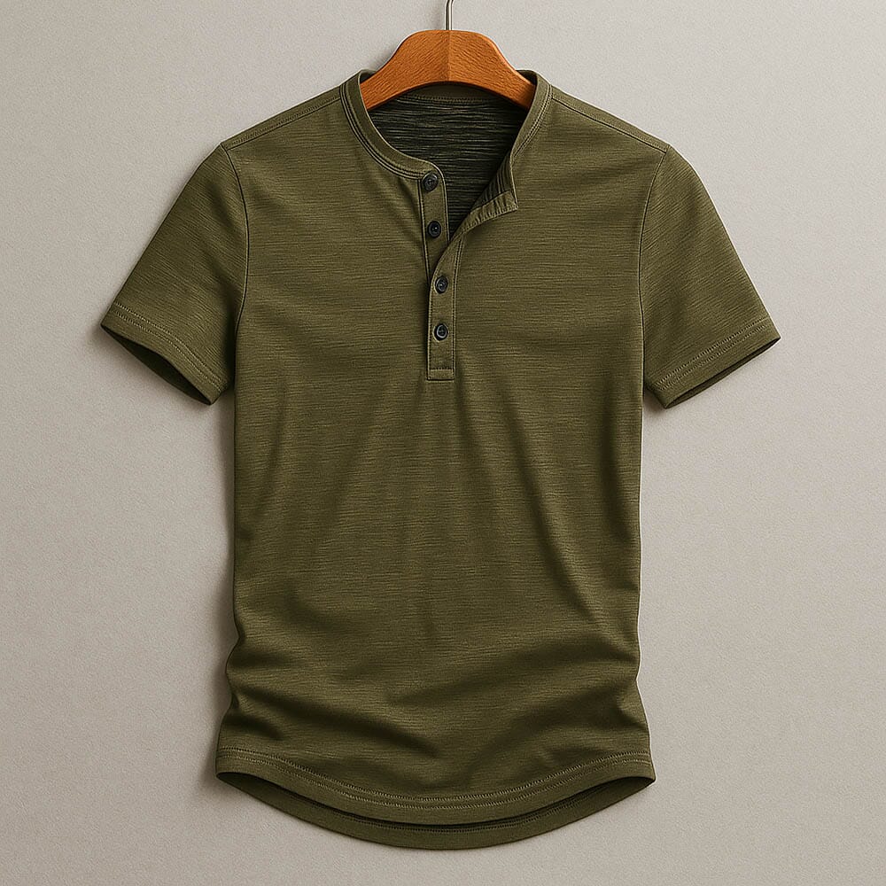 Herren Henley Shirt Kurzarm | Basic T-Shirt mit Knopfleiste [ Herrenkollektion - Frühling & Sommer '25 - Hemden ] 9 - Herren Henley Shirt Kurzarm Gratti Paris Grün S 