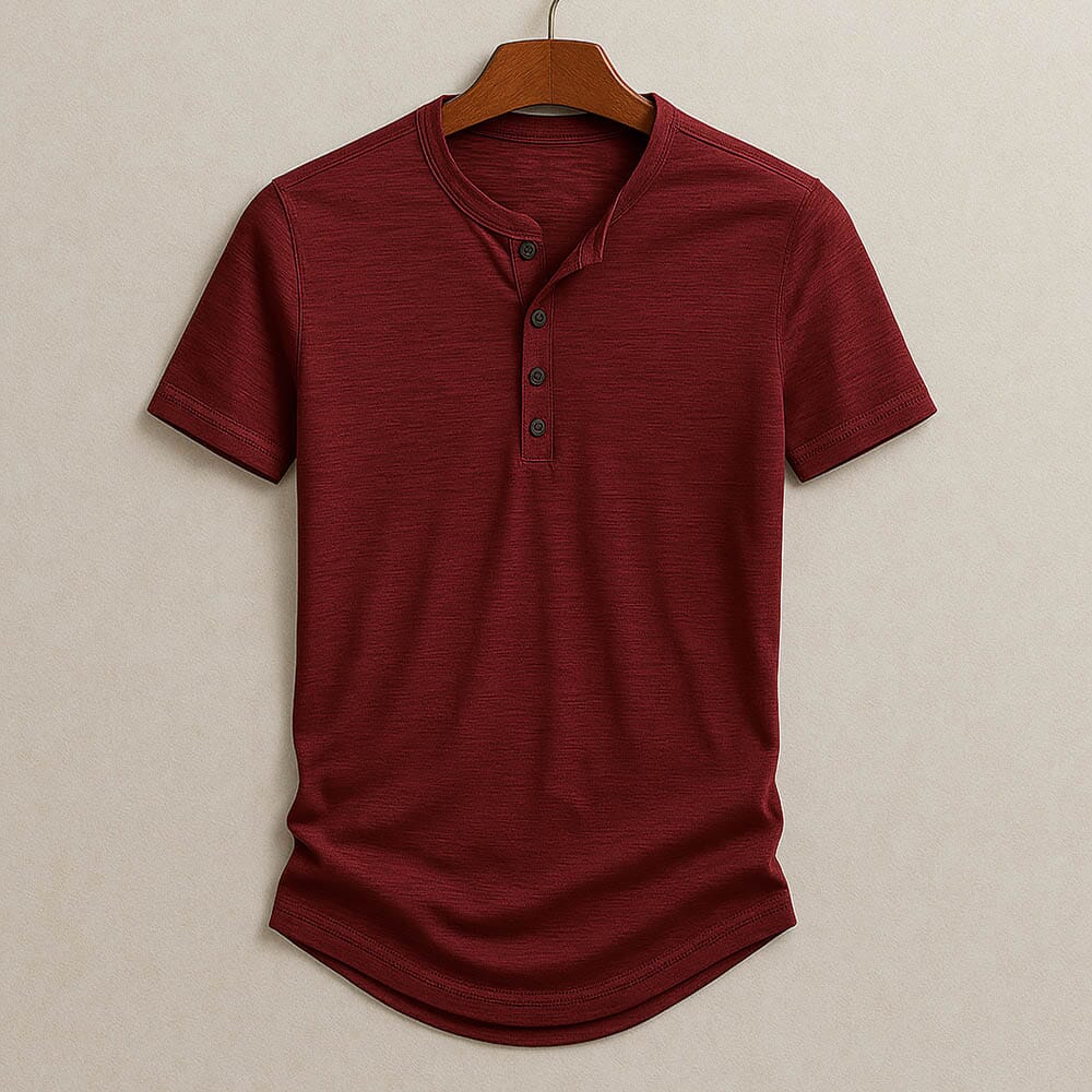 Herren Henley Shirt Kurzarm | Basic T-Shirt mit Knopfleiste [ Herrenkollektion - Frühling & Sommer '25 - Hemden ] 9 - Herren Henley Shirt Kurzarm Gratti Paris Rot S 