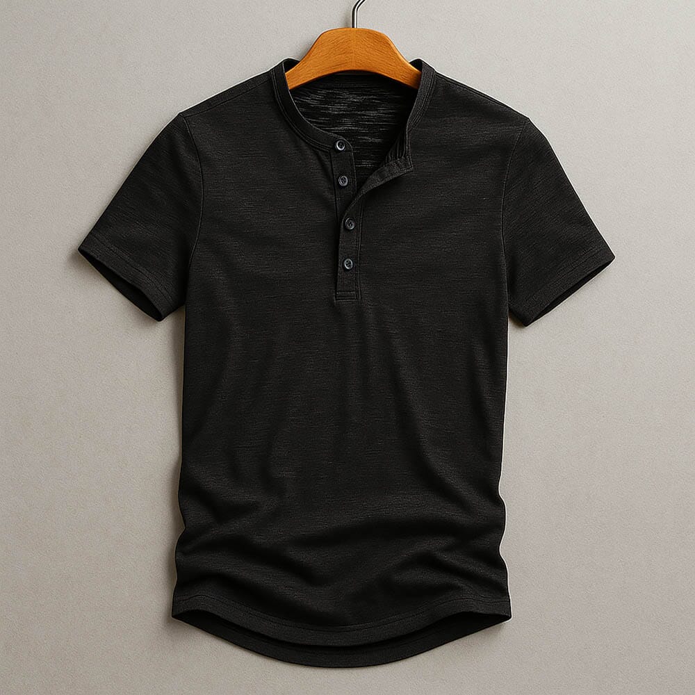 Herren Henley Shirt Kurzarm | Basic T-Shirt mit Knopfleiste [ Herrenkollektion - Frühling & Sommer '25 - Hemden ] 9 - Herren Henley Shirt Kurzarm Gratti Paris Schwarz S 
